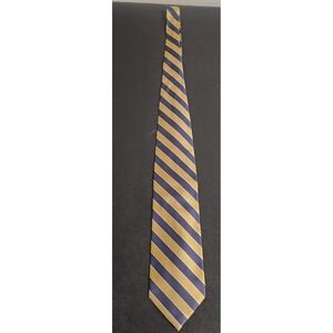 Rooster Men's Silk Tie Navy Blue Gold Yellow Striped Repp Textured 58" Long